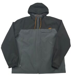 Voyager Mens XL Hooded Windbreaker Jacket Black Grey Colorblock Stretch Zip Up